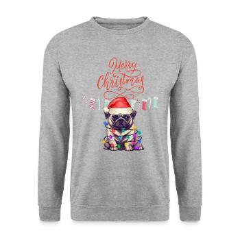 Merry Christmas - Pug, Mops, Weihnachten ugly xmas - Unisex Pullover - Weißgrau meliert - Vorne - Alina (178cm) & Michal (187cm)