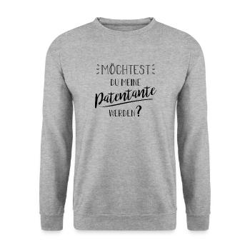 Möchtest du meine Patentante werden? - Unisex Pullover - Weißgrau meliert - Vorne - Alina (178cm) & Michal (187cm)