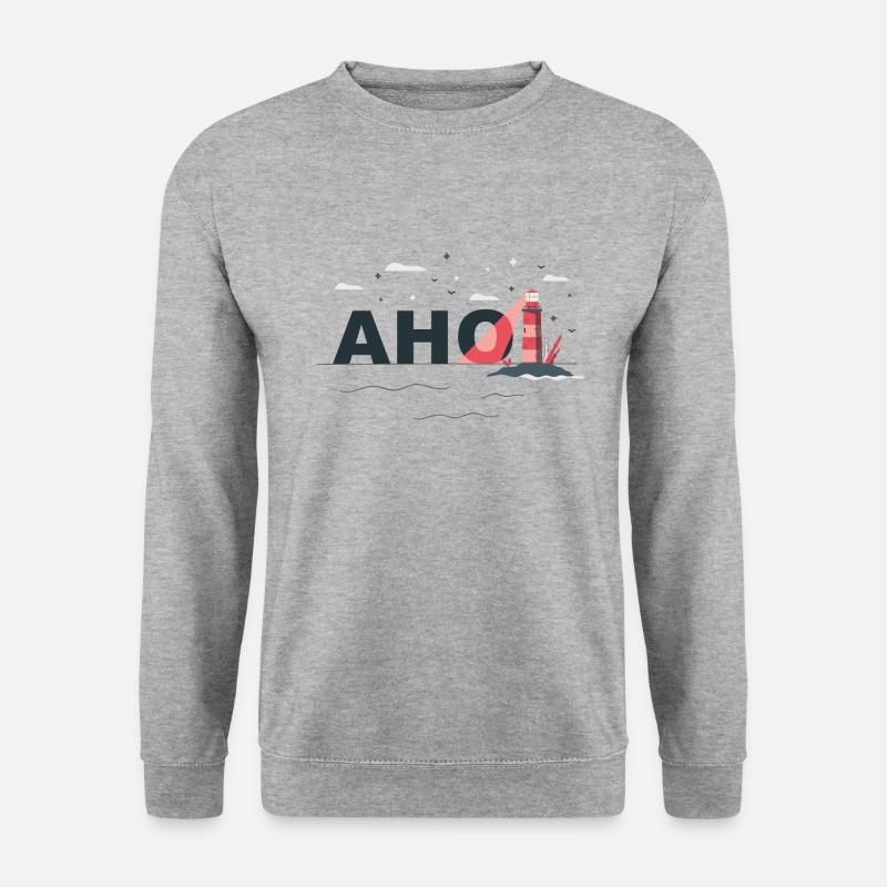 Ahoi mit Leuchtturm - Unisex Pullover - Weißgrau meliert