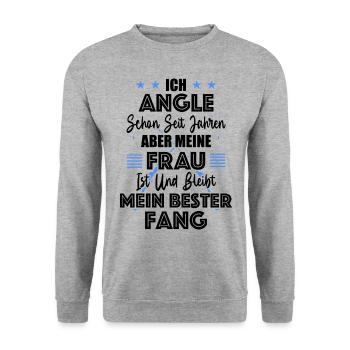 Angeln Frau Fischer Fischen Geschenkidee - Unisex Pullover - Weißgrau meliert - Vorne - Alina (178cm) & Michal (187cm)