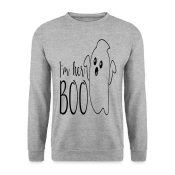 Ich bin ihr Boo - Unisex Pullover - Weißgrau meliert - Vorne - Alina (178cm) & Michal (187cm)