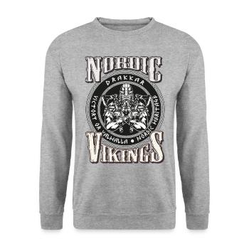 Vikings Nordiques Vikings Cadeau Vikings Valhalla - Sweat-shirt Unisexe - gris chiné - Devant - Alina (178cm) & Michal (187cm)
