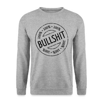 100% Bullshit Stamp (Stempel / Black) - Unisex Pullover - Weißgrau meliert - Vorne - Alina (178cm) & Michal (187cm)