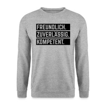 Freundlich – Zuverlässig – Kompetent (Black) - Unisex Pullover - Weißgrau meliert - Vorne - Alina (178cm) & Michal (187cm)