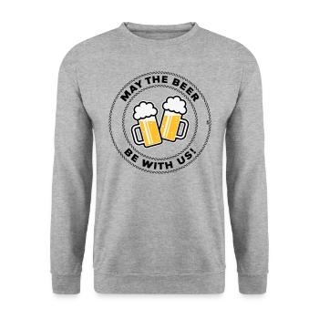 May The Beer Be With Us! (Spruch / 3C / POS) - Unisex Pullover - Weißgrau meliert - Vorne - Alina (178cm) & Michal (187cm)