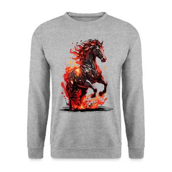 Pferd Pony Hölle Feuer Flamme - Unisex Pullover - Weißgrau meliert - Vorne - Alina (178cm) & Michal (187cm)