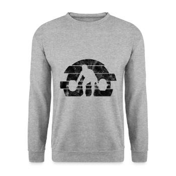 Musculation Musculation GYM Fitnessstudio Retro - Sweat-shirt Unisexe - gris chiné - Devant - Alina (178cm) & Michal (187cm)