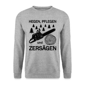 Motorsäge, Holz machen, Wald, Holzfäller, Fichten - Unisex Pullover - Weißgrau meliert - Vorne - Alina (178cm) & Michal (187cm)