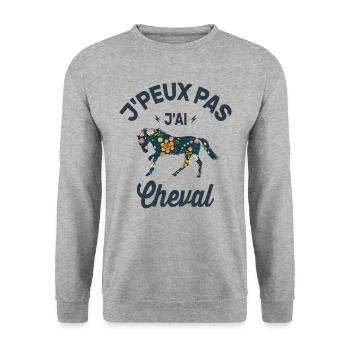 Je Peux Pas J'ai Cheval Cadeau Fleuri - Sweat-shirt Unisexe - gris chiné - Devant - Alina (178cm) & Michal (187cm)