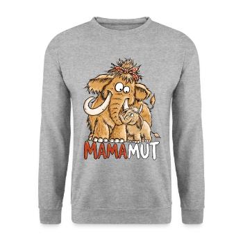 Mamamut Mammut Mama | Lustiges Mama Geschenk - Unisex Pullover - Weißgrau meliert - Vorne - Alina (178cm) & Michal (187cm)