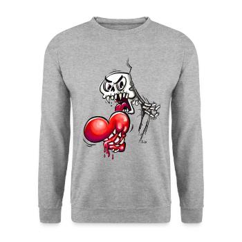 Horror Herz - Unisex Pullover - Weißgrau meliert - Vorne - Alina (178cm) & Michal (187cm)