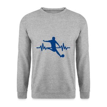 Herzschlag - Soccer / Sportverein Kicker Fußball - Unisex Pullover - Weißgrau meliert - Vorne - Alina (178cm) & Michal (187cm)