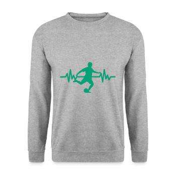 Herzschlag - Soccer / Sportverein Kicker Fußball - Unisex Pullover - Weißgrau meliert - Vorne - Alina (178cm) & Michal (187cm)