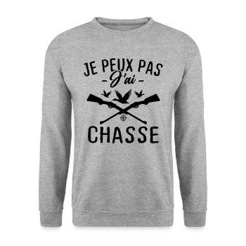 Je peux pas j'ai chasse - Sweat-shirt Unisexe - gris chiné - Devant - Alina (178cm) & Michal (187cm)