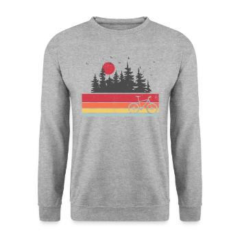 Retro MTB Cyclist Cycling Nature Forest - Unisex Sweatshirt - salt & pepper - Front - Alina (178cm) & Michal (187cm)