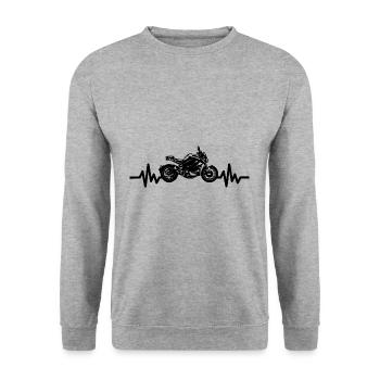Heartbeat Motorrad - Maschine Motorsport Freiheit - Unisex Pullover - Weißgrau meliert - Vorne - Alina (178cm) & Michal (187cm)
