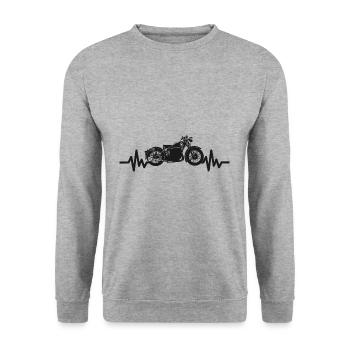 Heartbeat Motorrad - Biker - Chopper - Freiheit - Unisex Pullover - Weißgrau meliert - Vorne - Alina (178cm) & Michal (187cm)