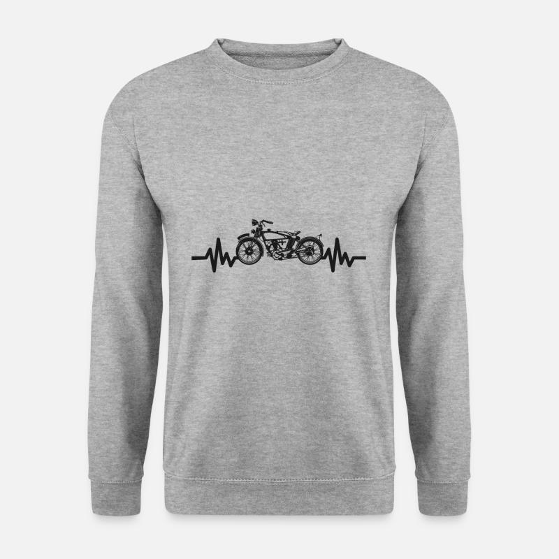 Heartbeat Motorrad - Biker - Chopper - Freiheit - Unisex Pullover - Weißgrau meliert
