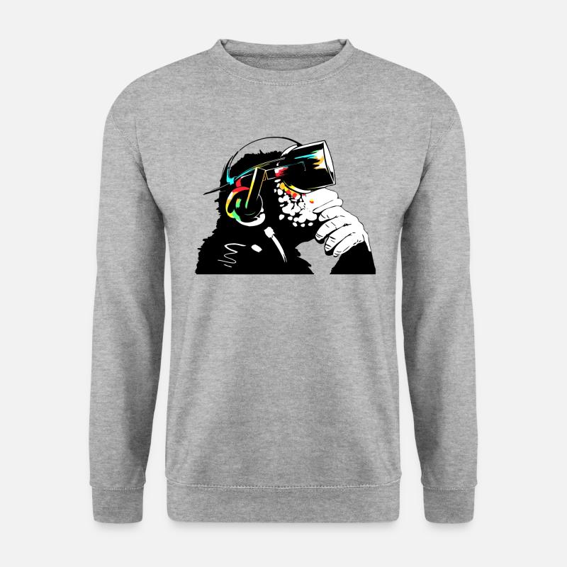 Monksy - Affe mit Virtual Reality Brille - Unisex Pullover - Weißgrau meliert