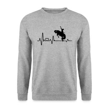 Pferd Herzschlag Westernreiten Westernreiter Rodeo - Unisex Pullover - Weißgrau meliert - Vorne - Alina (178cm) & Michal (187cm)