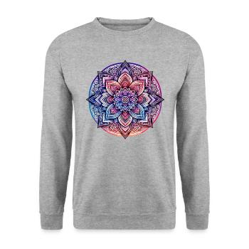 Serenity Mandala 3 - Rosa, Lila und Blau - Unisex Pullover - Weißgrau meliert - Vorne - Alina (178cm) & Michal (187cm)