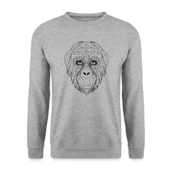 Essence d’orang-outan : Interprétation géométrique de l’art au trait - Sweat-shirt Unisexe - gris chiné - Devant - Alina (178cm) & Michal (187cm)