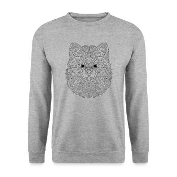 Ornate Pomeranian Delight: Geometric Canine Design - Unisex Sweatshirt - salt & pepper - Front - Alina (178cm) & Michal (187cm)