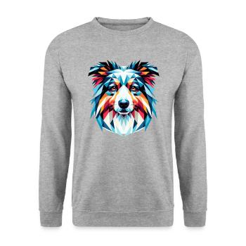 Lebendiger geometrischer Hund: Australian Shepherd - Unisex Pullover - Weißgrau meliert - Vorne - Alina (178cm) & Michal (187cm)
