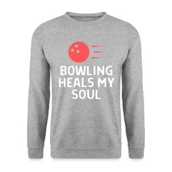 Bowlen Sprüche Bowling Bowler Kegeln Geschenk - Unisex Pullover - Weißgrau meliert - Vorne - Alina (178cm) & Michal (187cm)