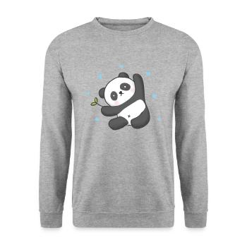 Pandabär - Unisex Pullover - Weißgrau meliert - Vorne - Alina (178cm) & Michal (187cm)