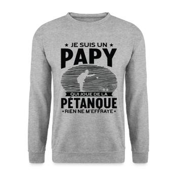 Papy Pétanque Cadeau Humour Boccia Homme Petanque - Sweat-shirt Unisexe - gris chiné - Devant - Alina (178cm) & Michal (187cm)