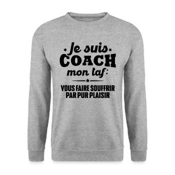 Je suis coach - humour cadeau sportif - Sweat-shirt Unisexe - gris chiné - Devant - Alina (178cm) & Michal (187cm)