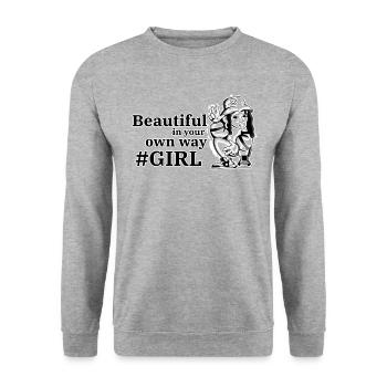 Beautiful in your own way Girl - Mother Day - Unisex Pullover - Weißgrau meliert - Vorne - Alina (178cm) & Michal (187cm)