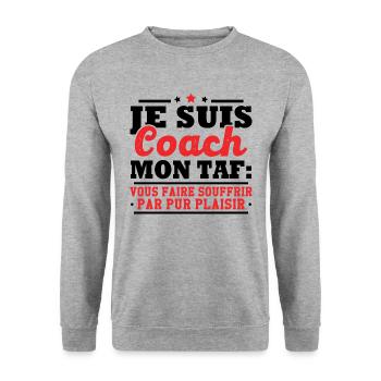 Je suis coach - humour cadeau sportif - Sweat-shirt Unisexe - gris chiné - Devant - Alina (178cm) & Michal (187cm)