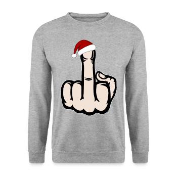Doigt du milieu Icône de la main de Noël - Sweat-shirt Unisexe - gris chiné - Devant - Alina (178cm) & Michal (187cm)