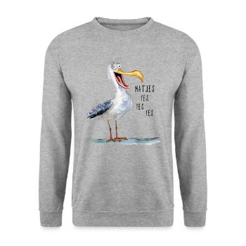 Matjes Möwe - Unisex Pullover - Weißgrau meliert - Vorne - Alina (178cm) & Michal (187cm)