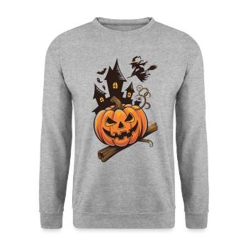 Halloween Kürbis - Unisex Pullover - Weißgrau meliert - Vorne - Alina (178cm) & Michal (187cm)