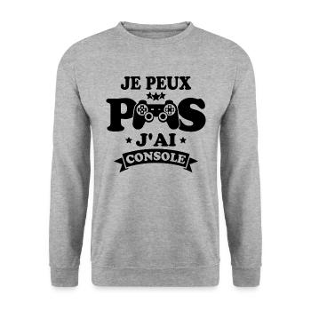 Je Peux Pas J'ai Console Humour Cadeau - Sweat-shirt Unisexe - gris chiné - Devant - Alina (178cm) & Michal (187cm)