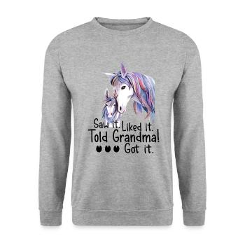 Granddaughter Saw It Liked It Told Grandma Got It - Unisex Pullover - Weißgrau meliert - Vorne - Alina (178cm) & Michal (187cm)