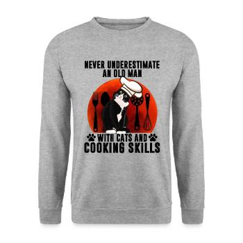 Black Cat An Old Man With Cats And Cooking Skills - Unisex Sweatshirt - salt & pepper - Front - Alina (178cm) & Michal (187cm)