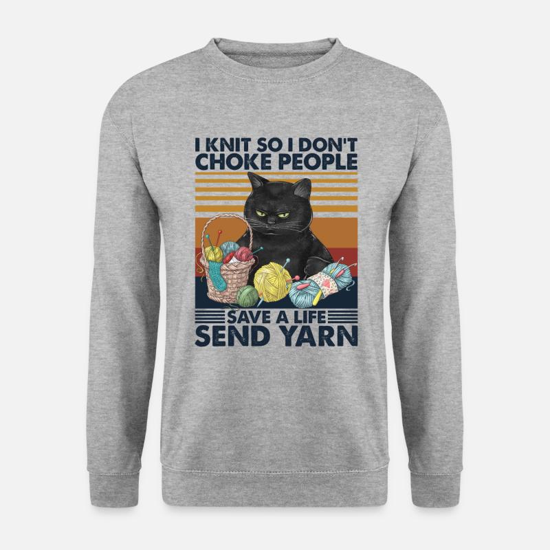 I Knit I Don't Choke People Save A Life Send Yarn - Unisex Pullover - Weißgrau meliert