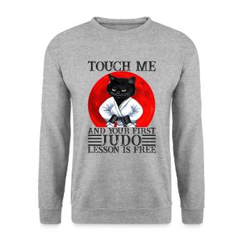 Touch Me And Your First Judo Lesson Is Free - Sweat-shirt Unisexe - gris chiné - Devant - Alina (178cm) & Michal (187cm)