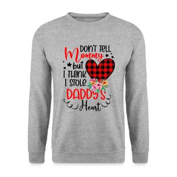 Don't Tell Mommy I Stole Daddy's Heart Baby - Unisex Pullover - Weißgrau meliert - Vorne - Alina (178cm) & Michal (187cm)