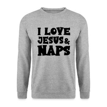 I Love Jesus & Naps Baby Bodysuit - Unisex Sweatshirt - salt & pepper - Front - Alina (178cm) & Michal (187cm)