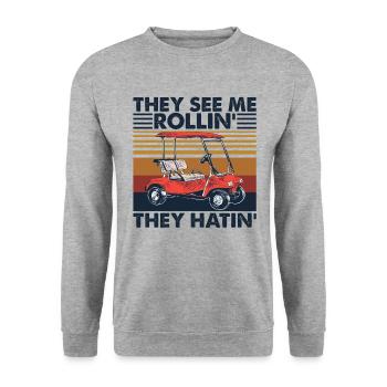 They See Me Rollin' They Hatin' Golf Cart Vintage - Sweat-shirt Unisexe - gris chiné - Devant - Alina (178cm) & Michal (187cm)