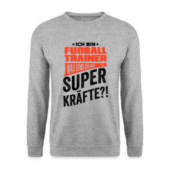 ich Bin Fussball Trainer was sind Deine Superkräft - Unisex Pullover - Weißgrau meliert - Vorne - Alina (178cm) & Michal (187cm)