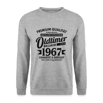 OLDTIMER 1967 LUSTIG 55 JAHRE GEBURTSTAG GESCHENK - Unisex Pullover - Weißgrau meliert - Vorne - Alina (178cm) & Michal (187cm)