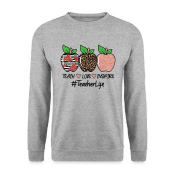 Teach Love Inspire Teacher Life - Unisex Pullover - Weißgrau meliert - Vorne - Alina (178cm) & Michal (187cm)