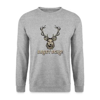 Basst Scho Bayrisch Geweih Hirsch Jagen Geschenk J - Unisex Pullover - Weißgrau meliert - Vorne - Alina (178cm) & Michal (187cm)