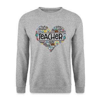 Teacher Heart Shape Teach Inspire Include - Unisex Pullover - Weißgrau meliert - Vorne - Alina (178cm) & Michal (187cm)